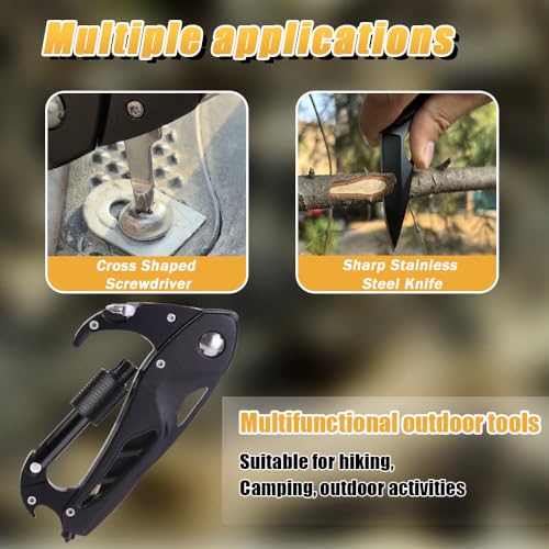 Multitool Carabiner with Pocket Knife, EDC Carabiners Keychain with Folding Knives, Survival Gear for Camping Hiking with a Whistle, Bottle Opener, Window Breaker, Screwdriver, Gifts for Men - Image 6
