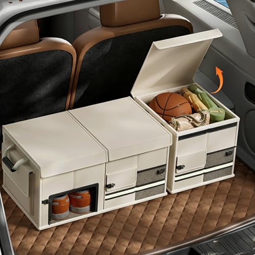 Caja organizadora para maletero de coche con base antideslizante, resistente al desgaste, duradera y fuerte capacidad de carga, múltiples compartimentos, organizador para maletero con compartimento