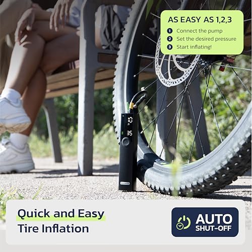 Image of Woowind BP188 Bike Pump with Gauge, Bicycle Pump & Bike Tire Pump - Portable Inflator for Bikes, Motorcycles, Auto Shut-Off 120-150PSI, Rechargeable