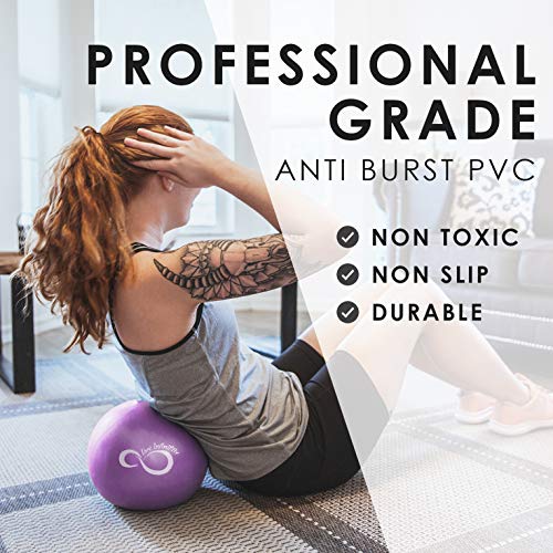 9 Inch Barre Pilates Ball & Hand Pump– Anti Burst Mini Ball & Digital Workout eBook Included For Yoga, Exercise, Balance & Stability Training – Comes With Mesh Carrying Bag (Purple, 9 Inch) - Thumbnail 2