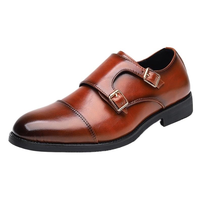 Men's Formal Oxford Shoes Double Monk Pu Leather Evening Slip On Plain Toe Prom Anti-Slip Slip Resistant Rubber Sole Shoe