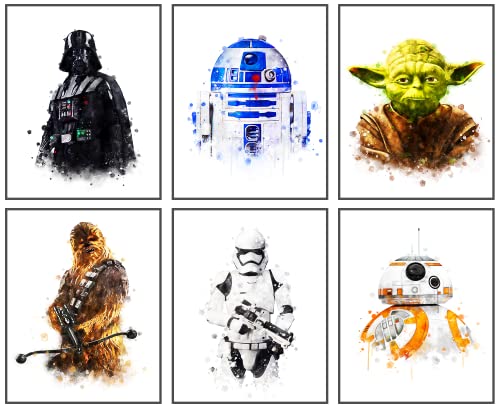 Image of HT LIFE Star Wars Posters Watercolor Prints Set of 6 Unframed (8''x10'') Kids Room Decor Wall Art Darth Vader Yoda Bedroom Living Bathroom Decor