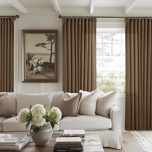 Image of Dutch Cocoa Pinch Pleated Linen Curtains 84 Inches Long 60 Inch Width Linen Blend Light Filtering Window Curtains 84 Inch for Living Room Bedroom Patio Pinch Pleat Drapes Hooks Rings 1 Panel 60Wx84L