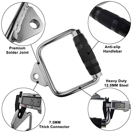 Workouty D Cable Machine Handle with Rubber Grips - Hand Cable Attachment Weight Workout Crossover Home Gym Equipment Accessory with 8cm Snap Hook (Black)