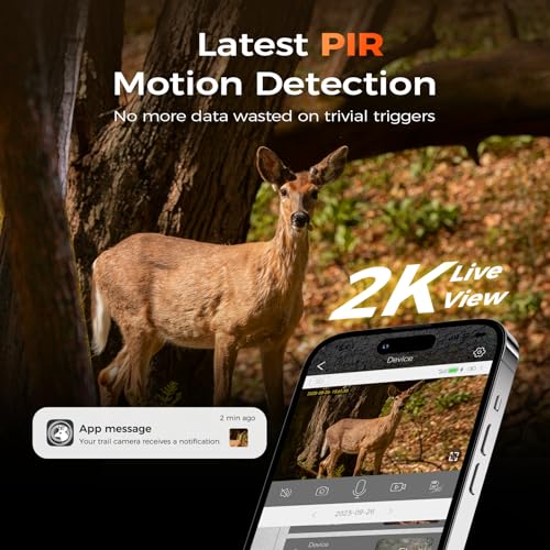 4G LTE Cellular Trail Cameras, 360° View Live Streaming Game Camera Built-in SIM Card with PIR Motion Activated, 2K Night Vision, No WiFi Needed IP65 Solar Security Camera Camo Print-2 Pack - Image 3