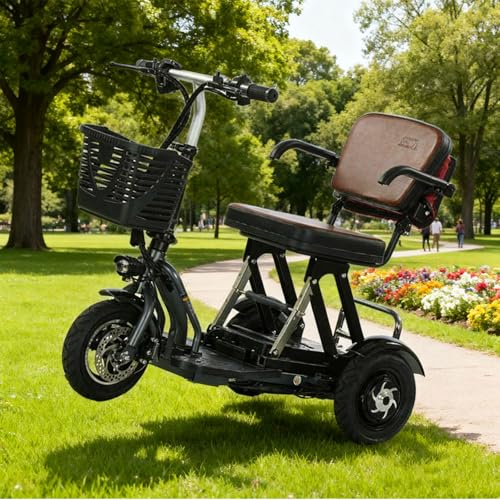 Trottinette de mobilité pour personnes âgées, design pliable à 3 roues avec siège confortable et lumières LED, idéal pour les personnes âgées et handicapées
