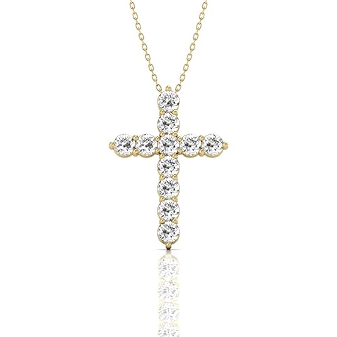 14K White and Yellow Gold 0.25 Carat TW Natural Diamond Classic Cross Pendant for Women, Comes with Prong Setting, Sophisticated Faith Jewelry (J-K Color, I2-I3 Clarity)