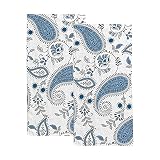 Blue Ethnic Paisley Pattern Hand Towels Set for Bathroom Kitchen Towels Microfiber Bath Towel Absorb