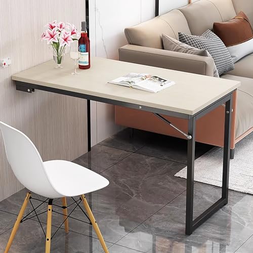 Mesa de Comedor de Pared, Mesa Plegable de Madera Maciza para Cocina, Ideal para Espacios pequeños, Mesa de Bar Plegable, Escritorio Flotante retráctil (120 x 50 x 75 cm), Color Natural.