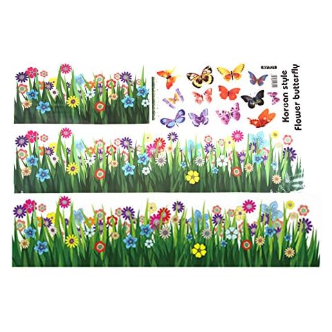 Removable Butterfly Grass Flower Stickers Wall Decals DIY Murals Home Art Decor Grass Garden Plant Wall Decals for Living Room Bedroom Children's Room Hallway Kitchen Nursery Decor Mural Cover
