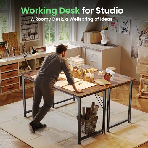 Huuger Computer Desk, 55 Inch Home Office Desk, Gaming Writing Work from Home Study Desk, Large Legroom, Sturdy Metal Frame, Modern Simple, Rustic Brown - Image 8