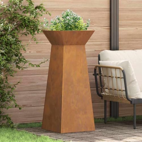 Owoxanthellate Silberner Pflanzkübel aus robustem Stahl 40x40x100 cm Modernes Trapezdessin für Balkon Garten Terrasse Blumentopf Groß mit Industrial-Look