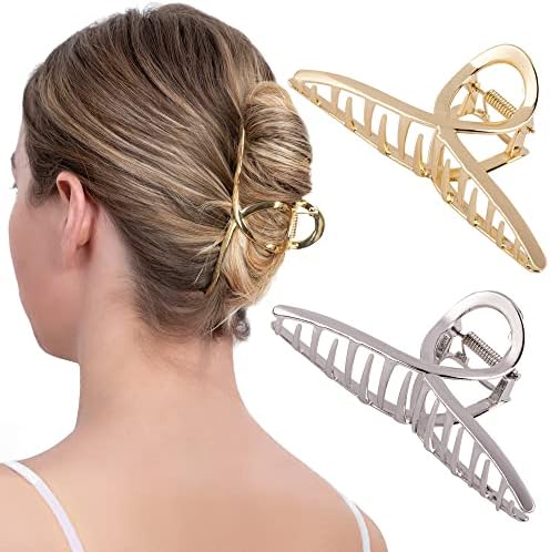 HOYDEPUNKT Hair Clips, Large Hair Clips, Banana Hair Clip Strong Hold Hair Claw Clip, Girls Hair Clips Hair Accessories for Women and Hair Clips Women Metal Hair grips, 2Pcs (Mate Gold, Mate Silver)