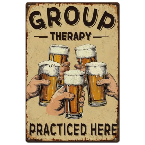 SUPERDANT Cartello In Latta per Birra Terapia di Gruppo Praticata Qui Segno di Metallo Applausi Segno di Latta in Metallo Arte Murale per Cucina Bar Pub Club Man Cave Decor