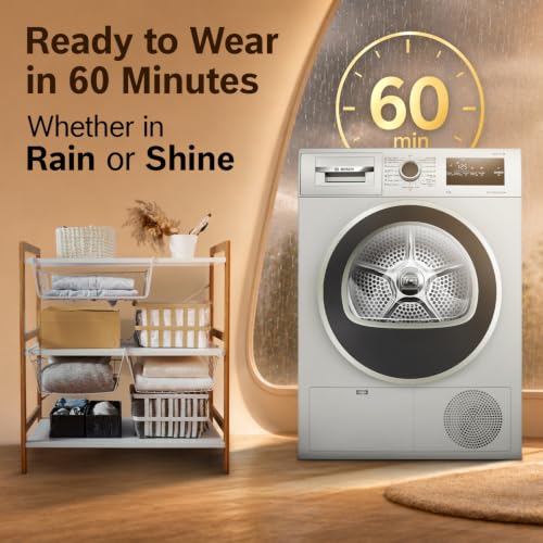 Image of Bosch 8 kg Front Load Condenser Tumble Dryer, 100% Drying, Cottons & Easy Care Programs, Reduces 99.9% Allergens, Anti-Crease, Silver Inox (WTN86202IN)