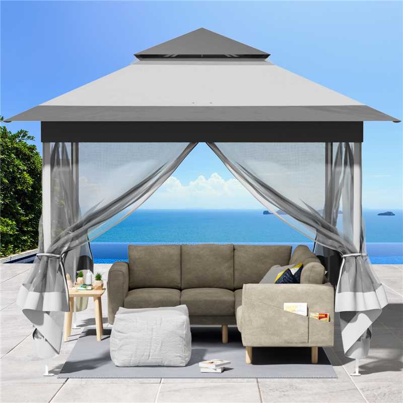 Gazebo Pieghevole 3,3x3,3 M Con Zanzariera - Tenda Da Giardino Impermeabile, Pop-Up, Con Sacchi Di Sabbia - Foto 4