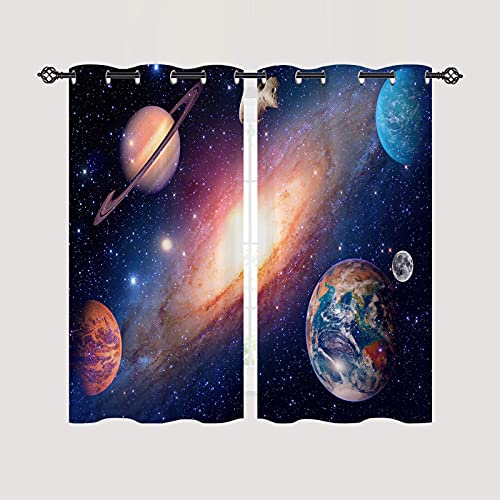 Anhope Planet Curtains Grommet Decorative Curtains With Outer Space Nebula Galaxy Earth Mars Mercury Jupiter Print Pattern Privacy Window Drapes For Kids Boys Bedroom Living Room 2 Panels 42 X 63 Inch #TOP1