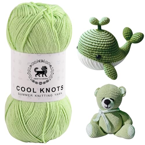 Image of NESTNHAVEN Cool Knots, Hand Knitting Yarn (1 Ball 100g) - Luxury Yarn for Crochet, Amigurumi, Embroidery, Toys, Garments, Flowers and Hobby Projects (Green)
