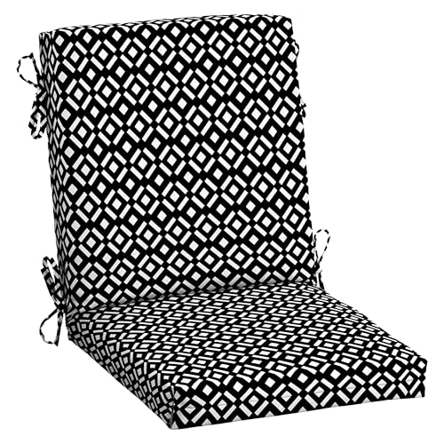Image of Arden Outdoor Midback Chair Cushion, 18 x 16.5, Rain-Proof, Fade Resistant Black Demi Tile