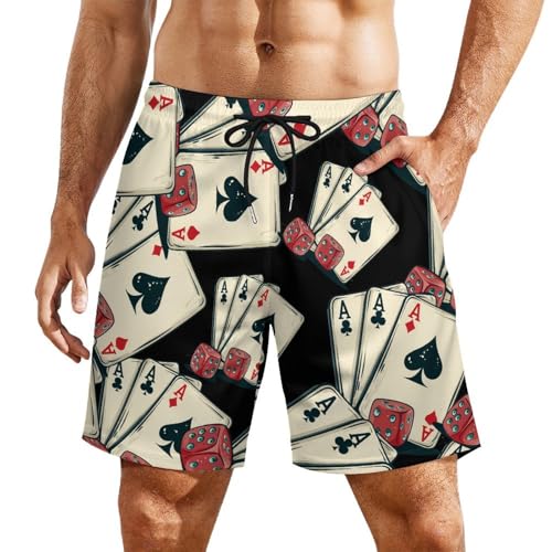 Lucky Gambling Casino Cards and Dice Mens Swim Trunks with Quick-Drying Lining Beach Shorts for Outdoor Sports