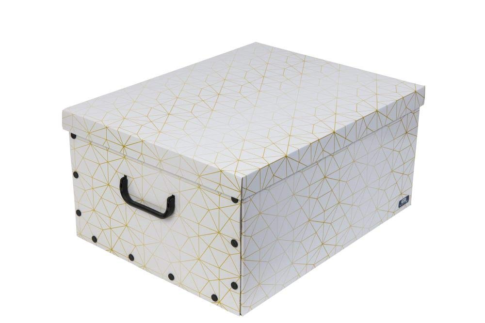 Dekokarton 3er-Set XXL in Weiß/Gold für Christbaumkugeln, Kunststoff-Griffe | Aus stabiler Pappe mit Einsätzen für bis zu 40 Kugeln oder sonstige Weihnachtsdeko. Robust und formschön.