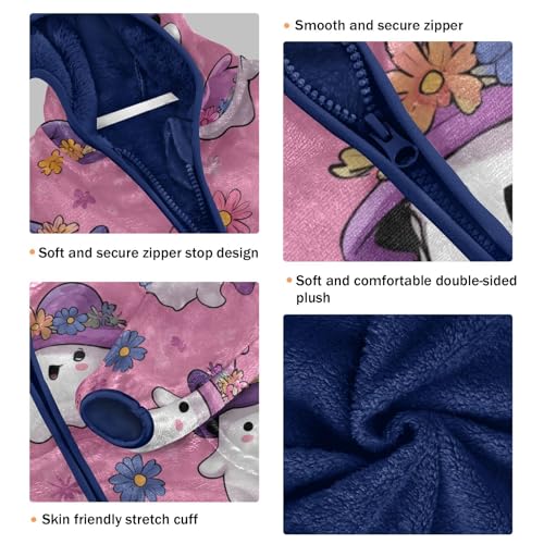 Cute Ghosts with Witch Hats Toddler Fleece Jacket Girl Boys Hooded Fleece Jacket Coat Warm Outwear Zip-up 3-10T3