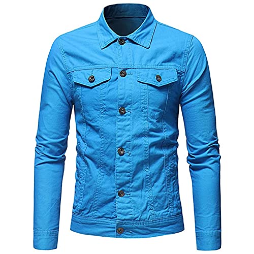 Denim Jacket For Men Classic Comfortable Long Sleeve Jacket Western Regular Fit Outerwear,Jean Jackets Winter Jackets Windbreaker Texas Style Cowboy Tops(Blue,Xx-Large) #TOP1