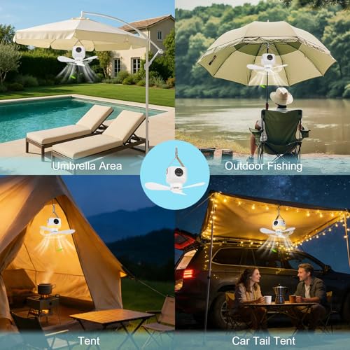 FIALAME Wireless Ceiling Fan with Lights and Remote, USB Rechargeable Camping Fan, 9.25" Portable Tent Fan with 4 Speeds, Timer, Battery-Powered for RV, Truck, Rooftop Tent, Travel, and Camping (White) - Image 7