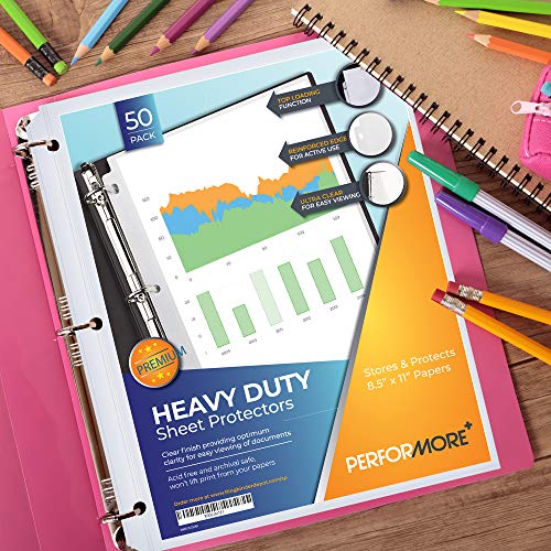 50 Sheet Protectors, Heavy Duty 8.5 X 11 Inch Clear Page Protectors For 3 Ring Binder, Plastic Sheet Sleeves, Durable Top Loading Paper Protector With Reinforced Holes, Archival Safe #TOP4