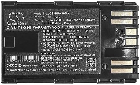 Cameron Sino Battery for Canon CA-CP200L, EOS C200, EOS C200 PL, EOS C200B, EOS C300 Mark II, EOS C300 Mark II PL, XF705 PN:Canon BP-A30 3400mAh / 48.96Wh