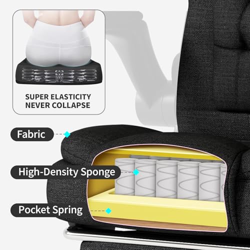 Fabric Office Task Chair- Computer Ergonomic Desk Chair- High Back Executive Chairs Height Adjustable with Footrest Lumbar, 360° Swivel Gaming Office Desk Chair with Flip-up Armrest for Adult, Black