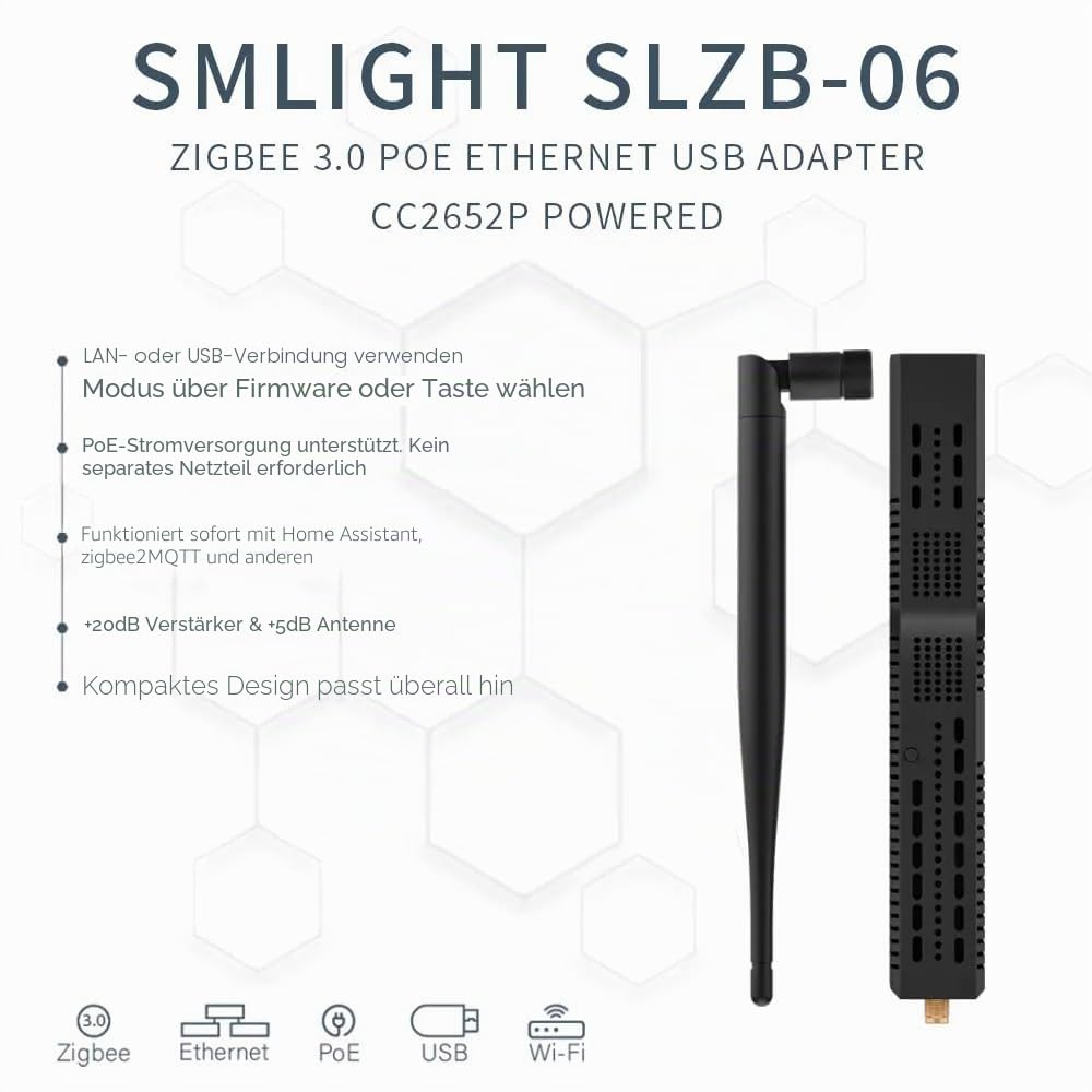 SMLIGHT SLZB-06 Upgrade– Zigbee 3.0 zu Ethernet, USB und WiFi Gateway-Koordinator mit PoE, funktioniert mit Zigbee2MQTT, Home Assistant, ZHA