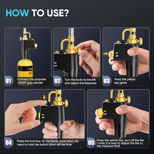 Miniatura 7 de Mapp Antorcha De Propano, Sendeluz Soplete Fontanero Antorcha De Gas Para Trabajo Pesado Gas Antorcha Con Autoencendido Y Perilla De Latón Soplete De Soldadura Para Soldadura Fuerte Y Barbacoa
