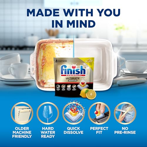 Image of Finish Ultimate Quantum Dishwasher Pods, New & Improved Formula, Dishwasher Detergent Dish Soap, Removes Burnt-On & Dried-On Stain, Degreasing & Scrubbing Power, Lemon Scent, 21 Count