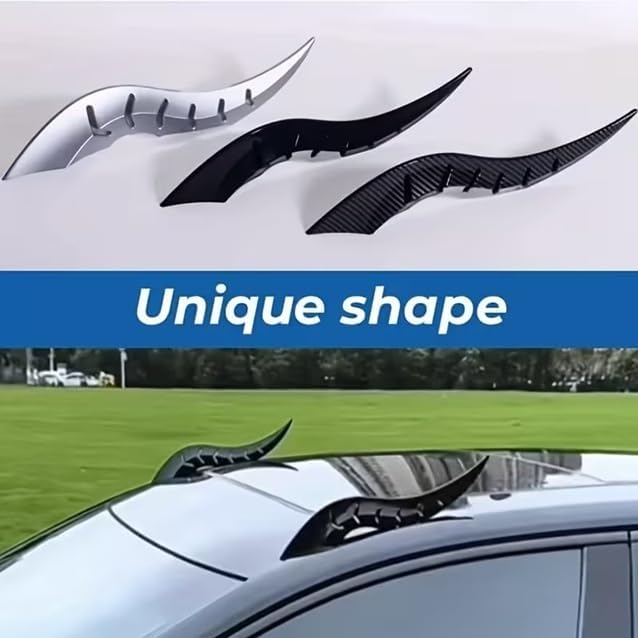 Image of Universal Shark Fin Roof Spoiler Decor (2 PCS) - Dragon Horn Style Car Decorative Aero Fin, Easy Stick-On for Cars, SUVs & Bikes - Black