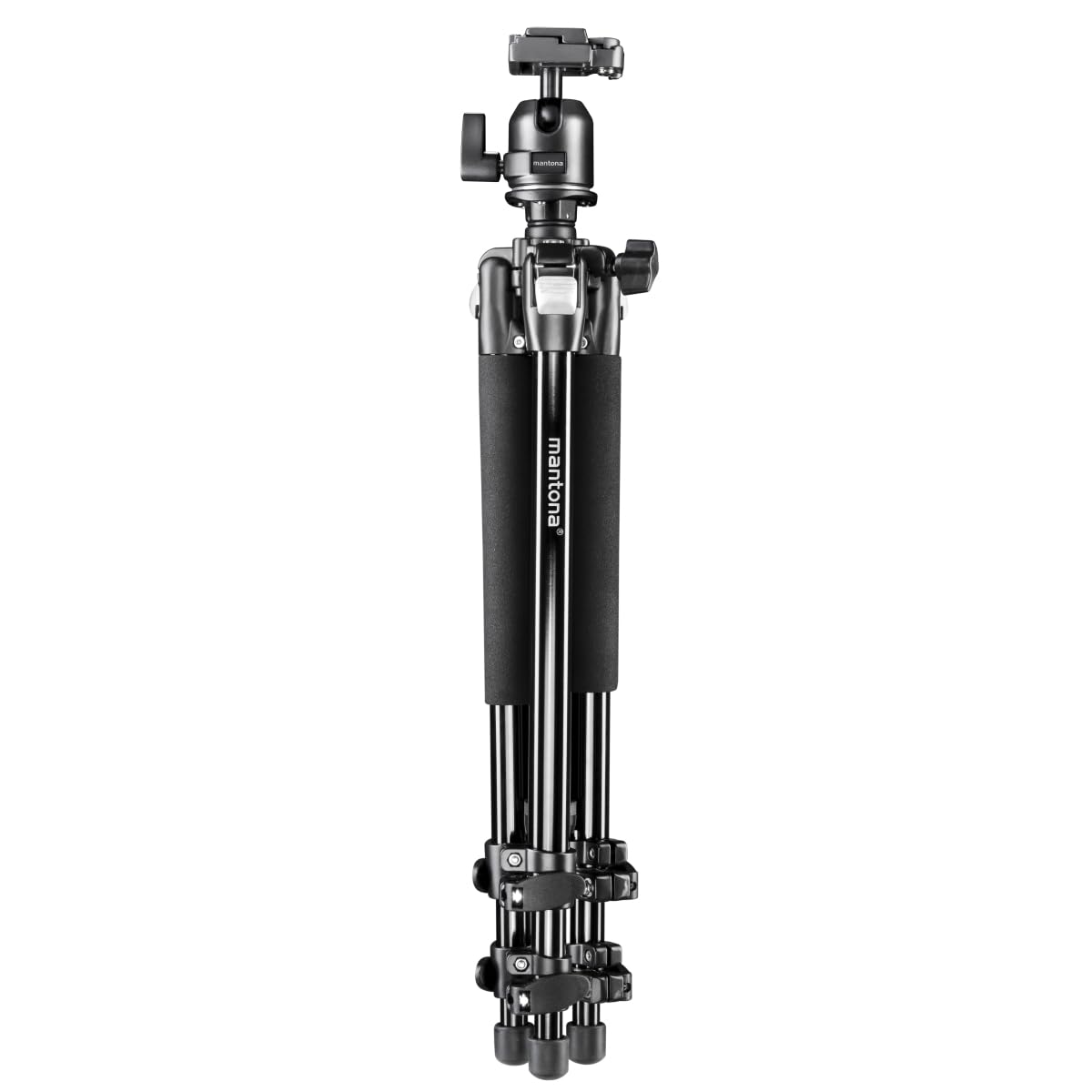 Mantona Treppiede fotografico Basic Scout Max Makro II - 90 x 90 x 615 mm - altezza di lavoro fino a 153 cm/carico max. 6 kg - con testa a sfera, reversibile e seconda colonna centrale - Da viaggio