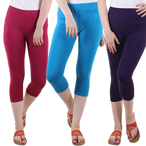 Image of DIAZ Women's Super Combed Cotton Elastane Stretch Slim Fit Printed Capri -Pack of 3