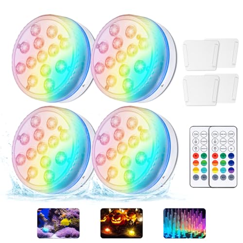 Nalezuns Unterwasser Licht,4 Stück 13 LED Poolbeleuchtung Unterwasser, LED Poollicht Beleuchtung mit RF Fernbedienung, RGB Farbwechsel Pool...