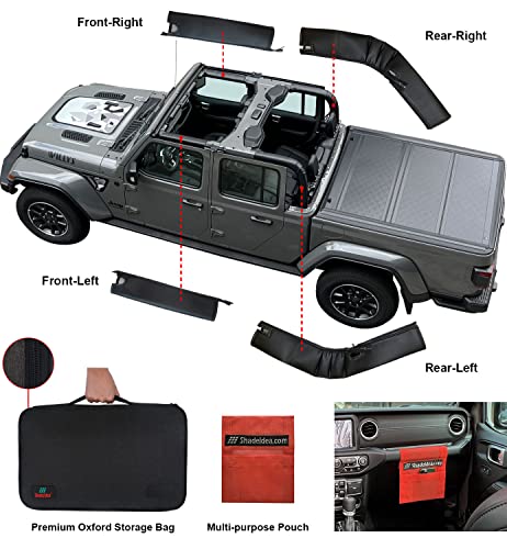 Shadeidea Jt Roll Bar Padding Compatible With Jeep Gladiator (2018-Current) - Black Vinyl Foam Laminated Pad Cover Kit Protection Sahara Rubicon With Grab Bag - 3 Years Lasting #TOP5