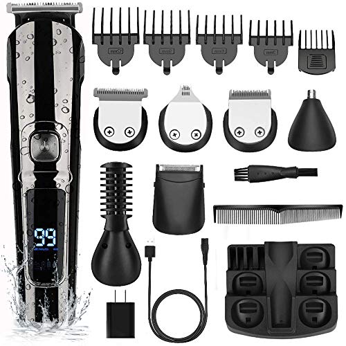Clippers for Hair Cutting,MANLI 11 in 1 Hair Cutting Kit Cordless Hair Clippers Waterproof Beard Trimmer Grooming Kit with LCD Display, Stand Base, Body Trimmer for Beard Nose Hair USB Rechargeable