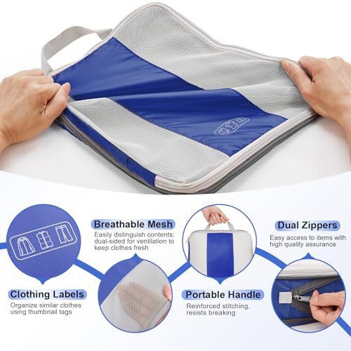 Image of OlarHike 10-Pack Compression Packing Cubes for Travel Essentials,Compressible Expandable Packing Cubes for Suitcase,Luggage Garment Bags for Travel,Handy Helper for Organizing Clothes(Klein Blue)