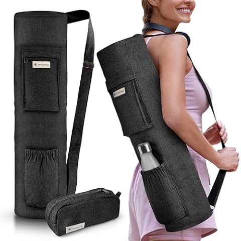 HEMPOLOGY Yoga Mat Bag - Yoga Mat Carrier with Adjustable Strap, Yoga Bag for Mat, Yoga Mat Bag Carrier for Standard Size Mats, Yoga Mat Bags, Yoga Mat Carrier for Men and Women (Black) Cover