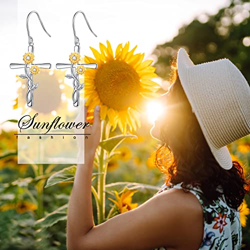 Sterling Silver Sunflower Earrings - Heart/Dangle & Drop Hooks - Women's Jewelry Gifts3