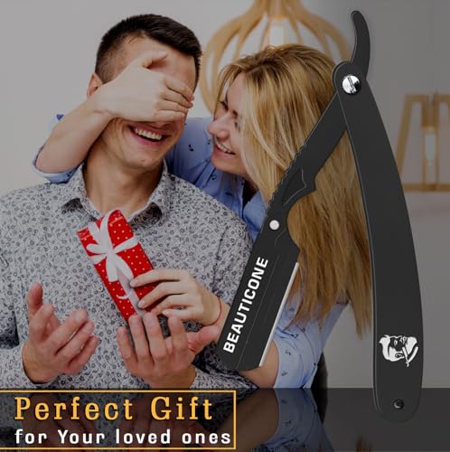 Image of BEAUTICONE Straight Razors for Men, Straight Edge Razor, Single Edge Replacement Blades, Stainless Steel, Barber Razor for Men's Shaving, Barber Shaving Knife (Premium All Black)