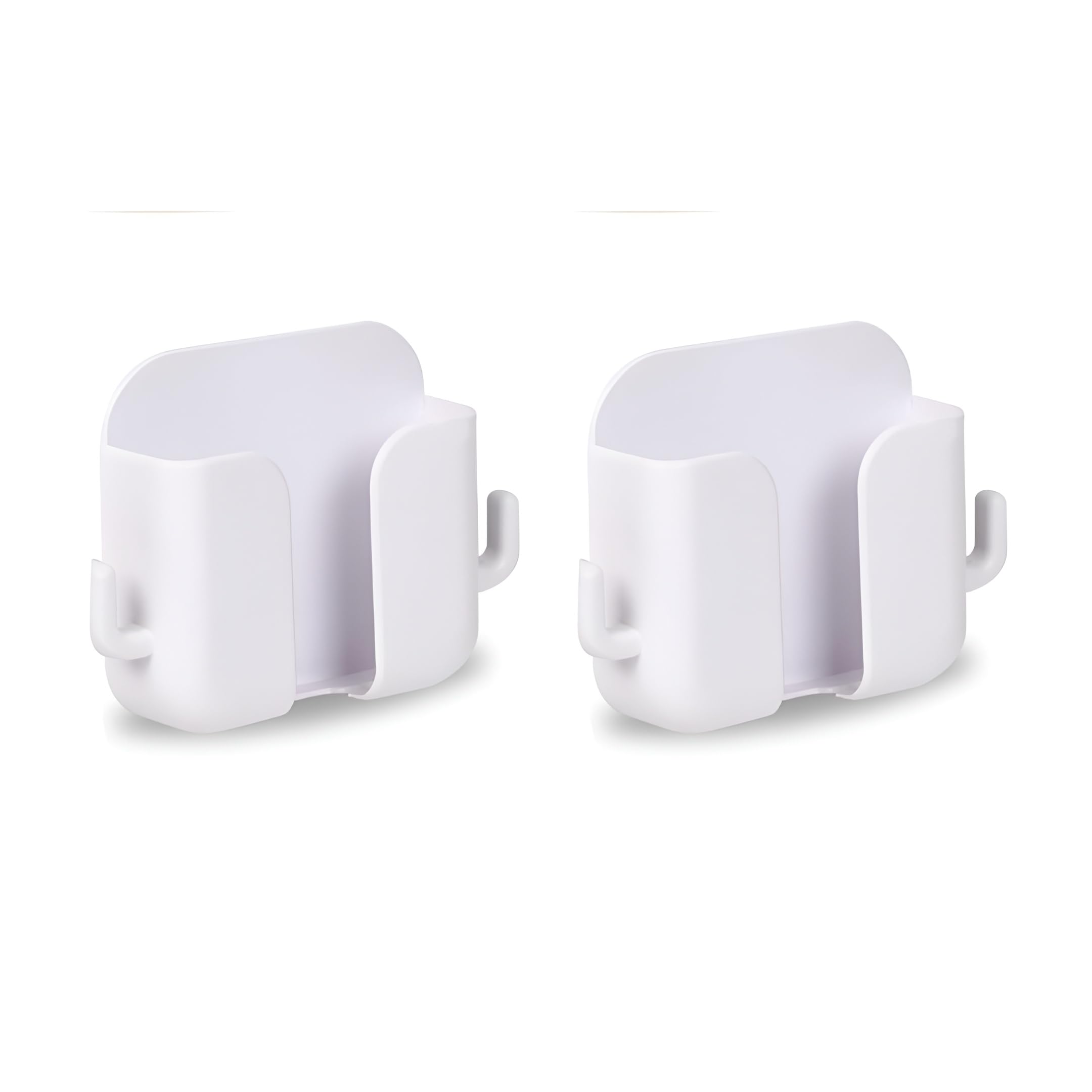 LikeStar® Premium Multi-Functional Wall Phone Holder | No-Drill Sticky Stand with Hook for Charging & Storage | Self-Adhesive Wall Phone Holder with Hook | for Bedroom, Office - White (Pack of 2)-image-9