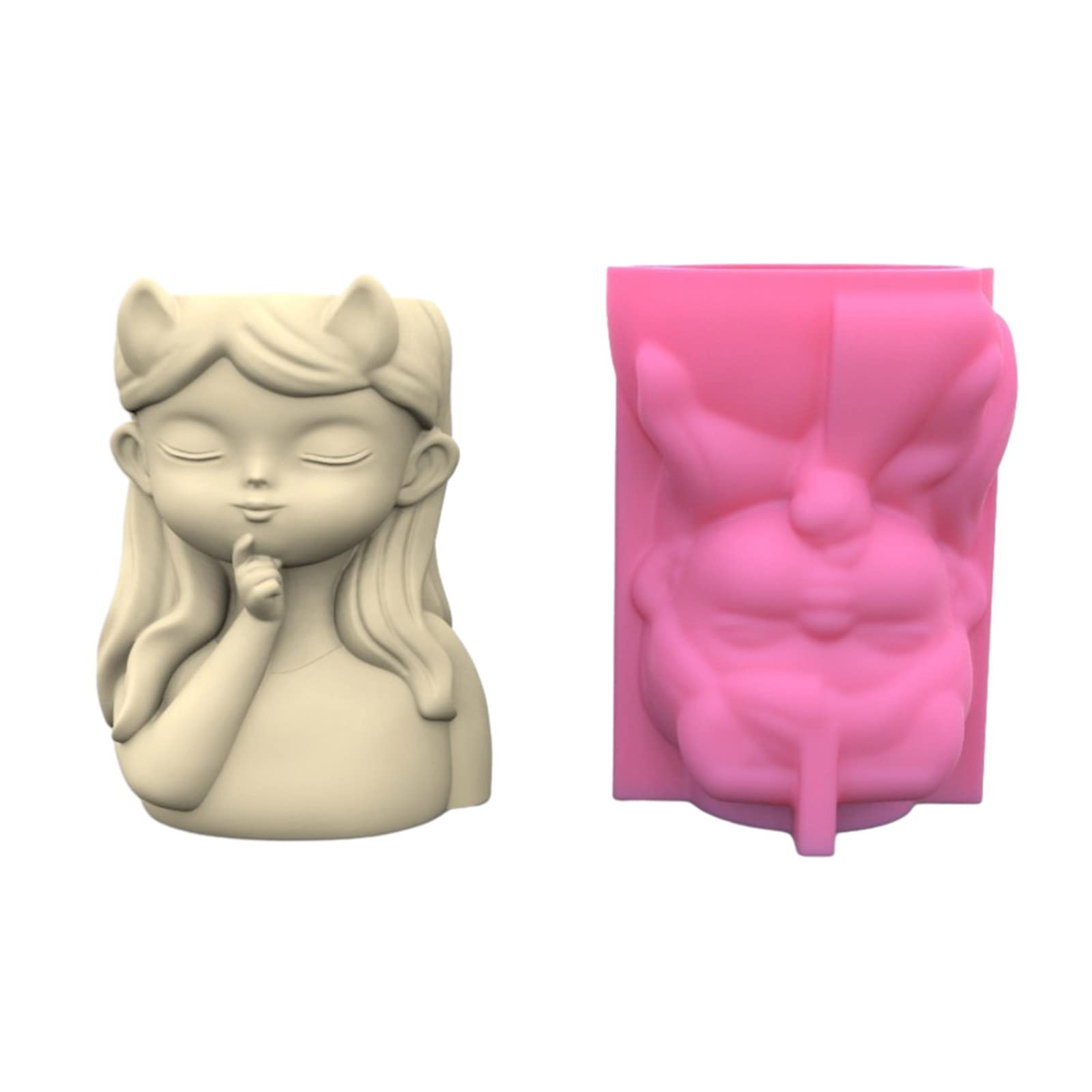 NEWFT Flower Silicone Mold Girl Pen Holder Storage Box Container Mold with Wing Girl Planter Resin Mold