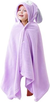 Soft Cotton Hooded Baby Towel, Animal Design Baby Bath Towels with Hood, Soft Absorbent Baby Bath Towels, Baby Towel for Newborn Baby Boys and Girls Purple
