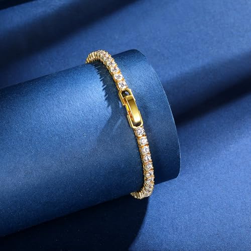 Gemsme 4 Prong Tennis Bracelet, 18K White/Yellow Gold Plated 3mm Round Cubic Zirconia Bracelet for Women Size 6-8.5 Inch3