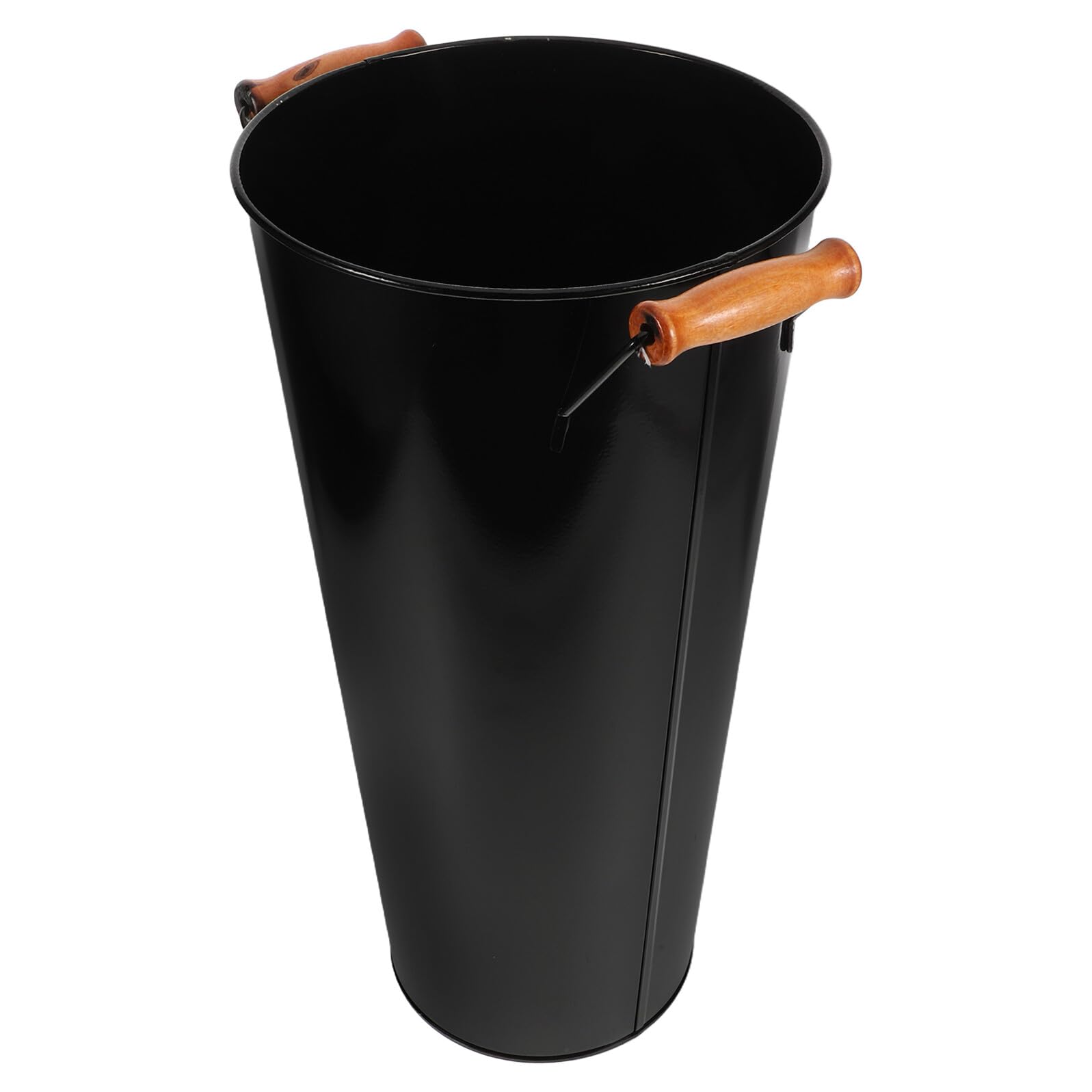 Secchio Porta Legna Rotondo in Ferro Nero con Manico, Design Robusto e Capacità Generosa, per Stoccaggio Legna da Ardere Indoor e Outdoor