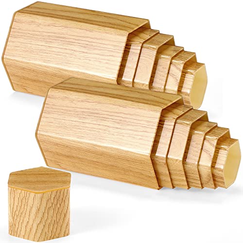 Image of Jetec 12 Pcs Hexagonal Jewelry Display Risers Hexagonal Market Display Risers Stands Acrylic Showcase Acrylic Stand for Jewelry Model Figures Decoration, 6 Sizes (Woodgrain)